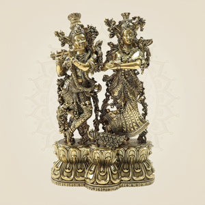10" Brass Radha Krishna Duo Statue – Intricate Flute & Grace Pose Idol - Luxeartisanship
