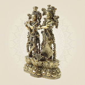 10" Brass Radha Krishna Duo Statue – Intricate Flute & Grace Pose Idol - Luxeartisanship