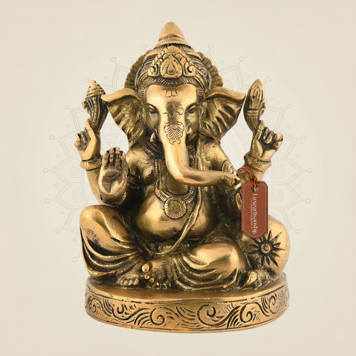 Brass Charbhuja Ganesha Idol 6.75" | Four-Armed Ganpati Murti for Home & Pooja Decor