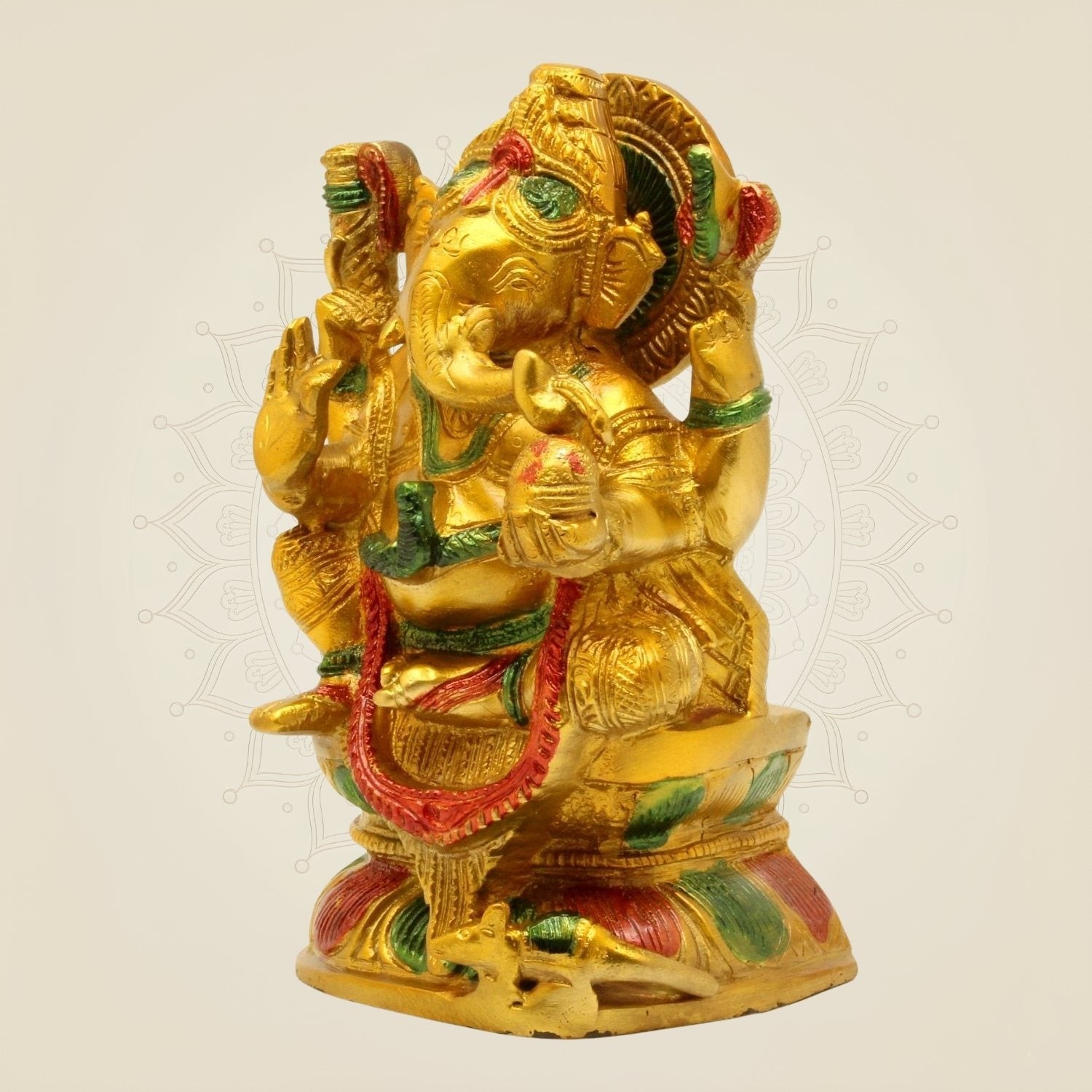 Hand-Painted Brass Ganesha Idol – 7.5" Murti for Mandir & Gift Decor