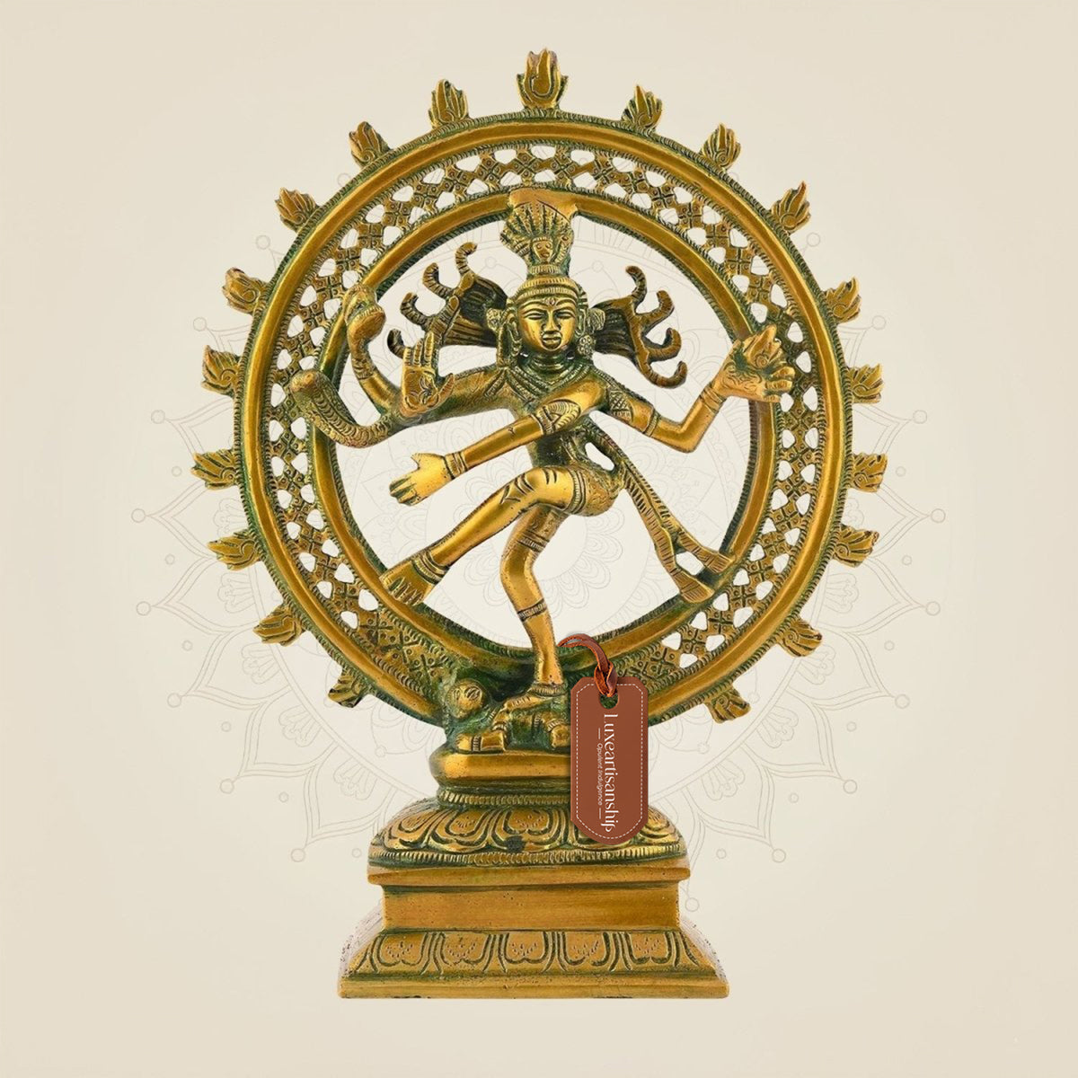 Golden Nataraja Brass Idol – 11" Lord Shiva Dancing on Apasmara