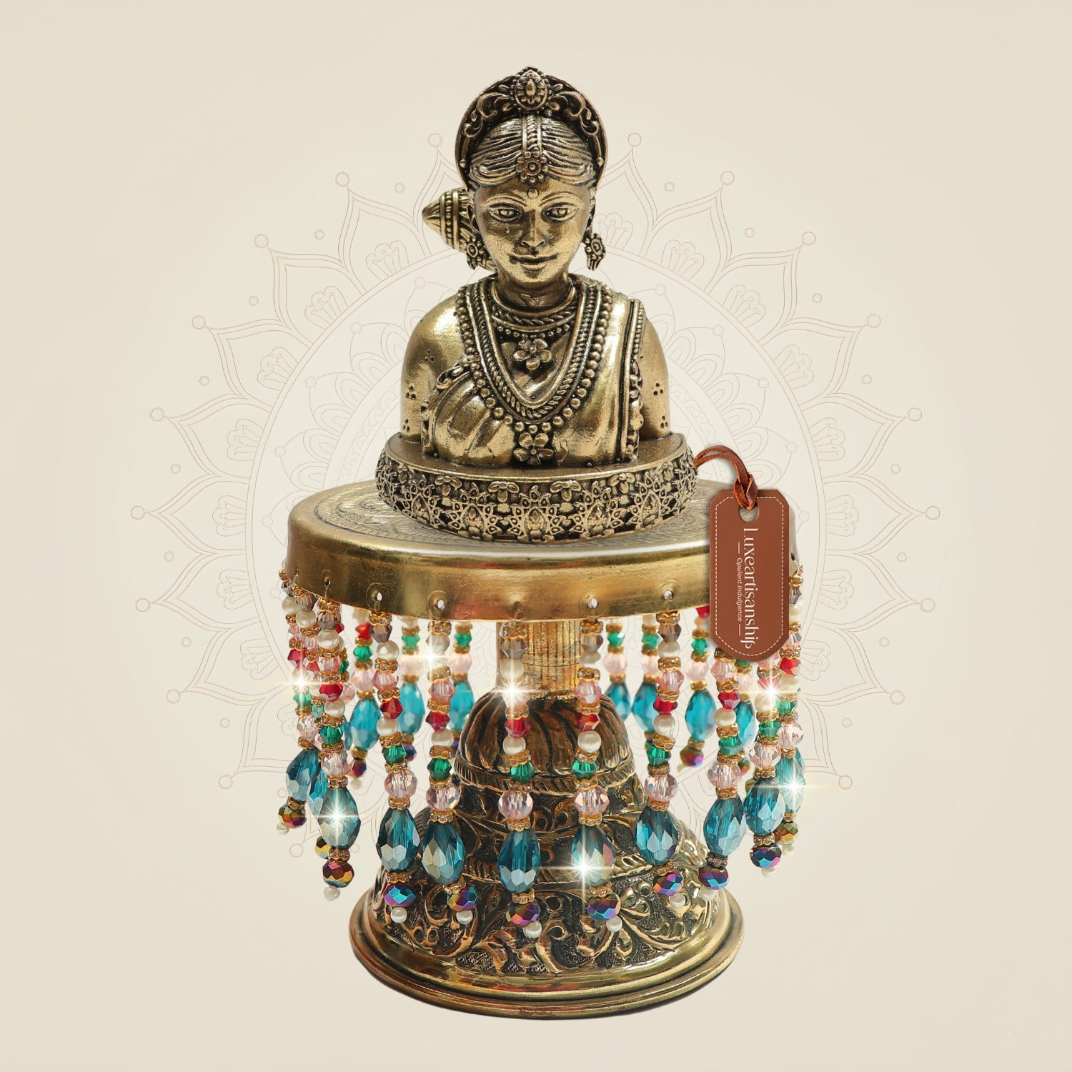 Brass Gauri Maa Idol on Chowki 7" Suitable for Everyday Worship