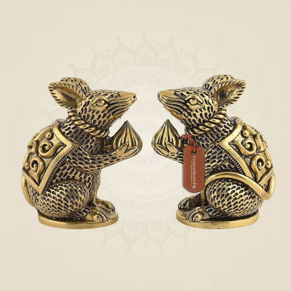 4" Mushakraj Pair Idol – Pure Brass Mouse Statues for Ganpati Pooja & Mandir Decor