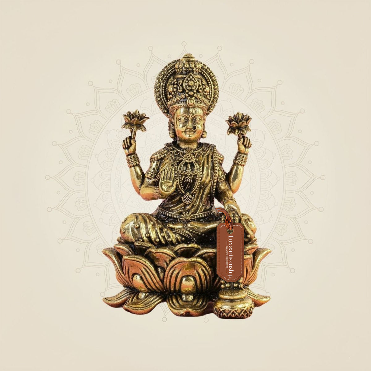 Goddess Lakshmi Idol 5" Handcrafted Excellent Brass Murti