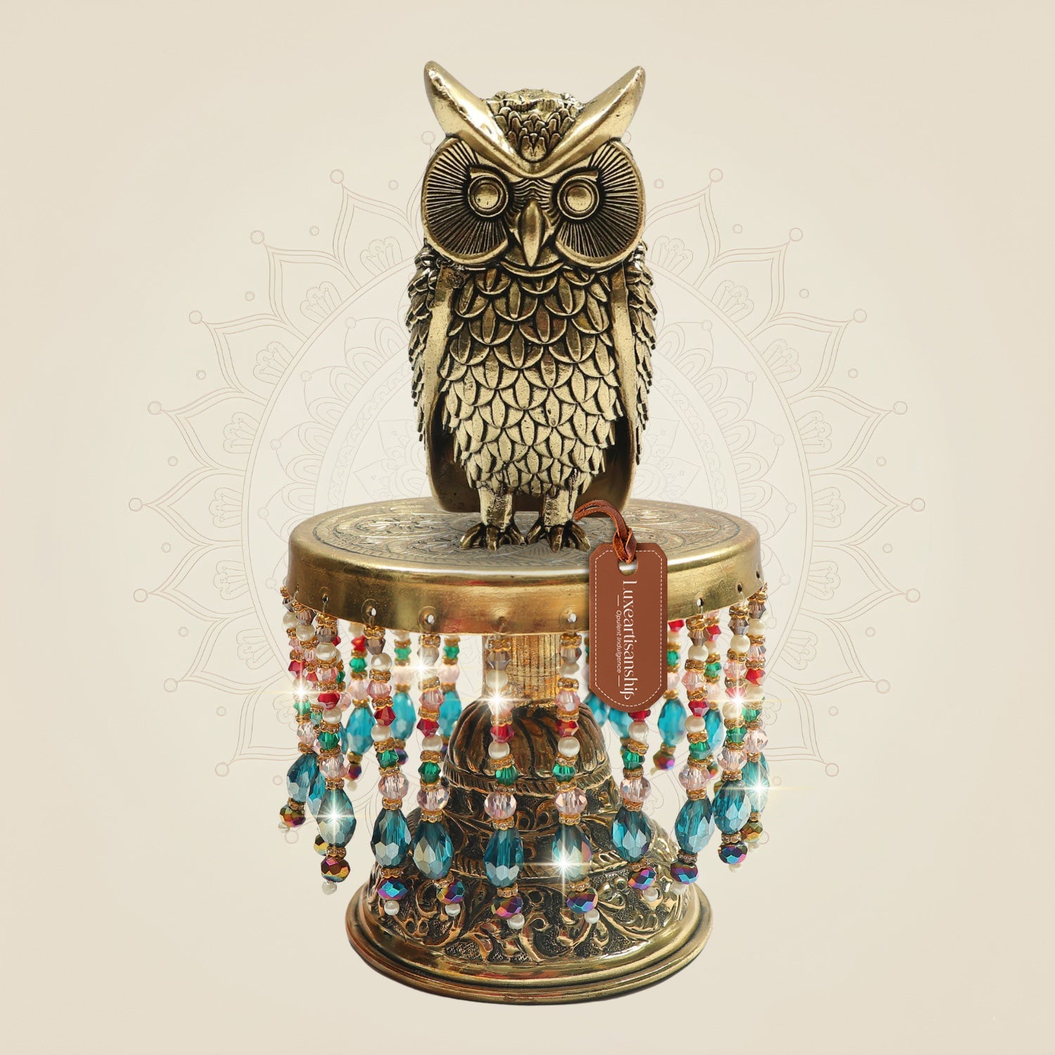 Brass Owl on Chowki for Placement with Lakshmi ji Vahan 7.5"