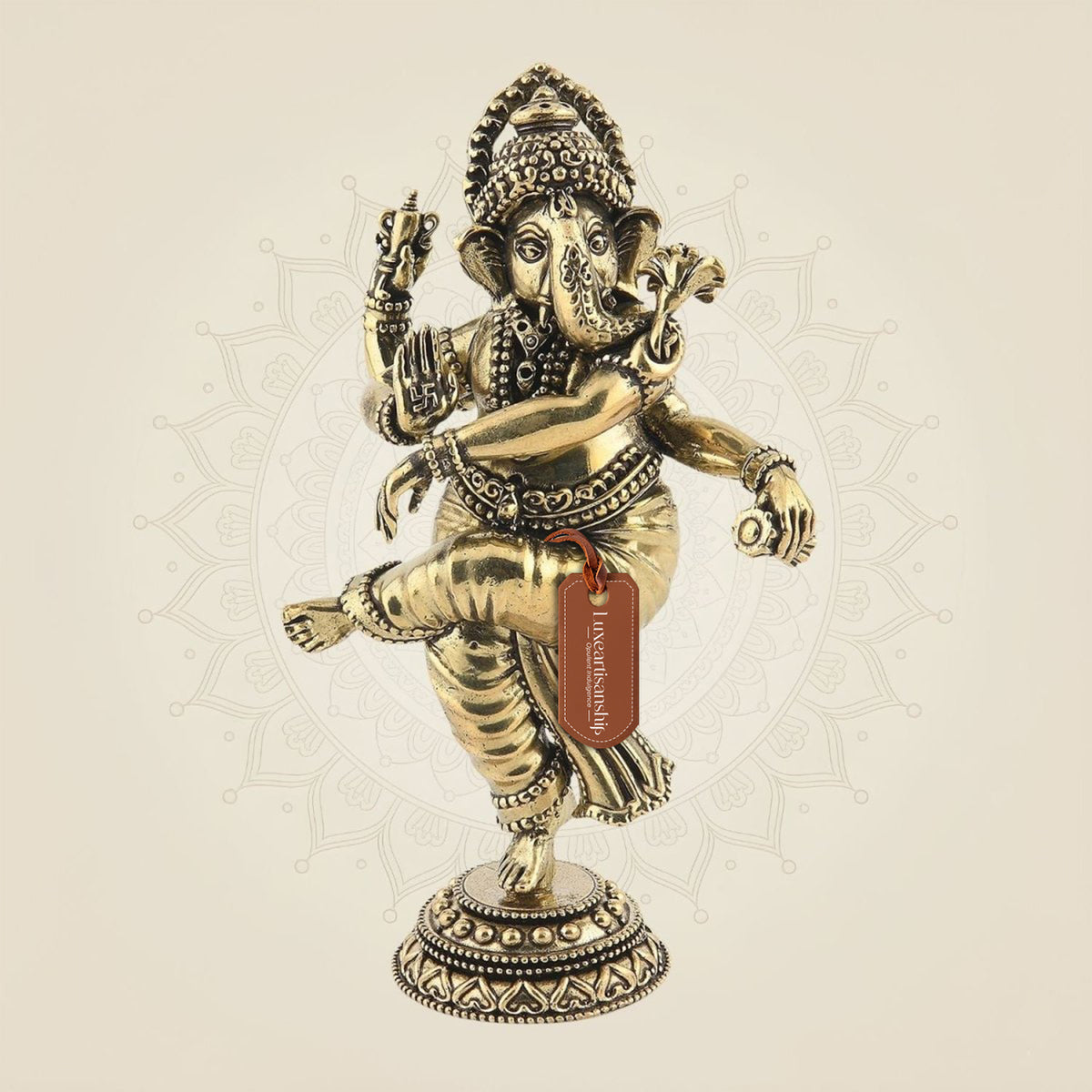Dancing Ganesha Brass Idol 5"– Handcrafted Hindu Deity Statue