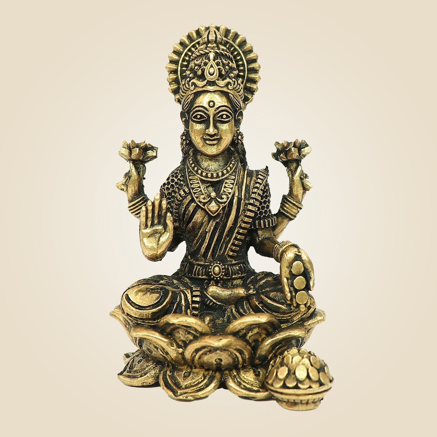 3" Goddess Lakshmi Bronze Idol – Wealth & Prosperity Murti for Home
