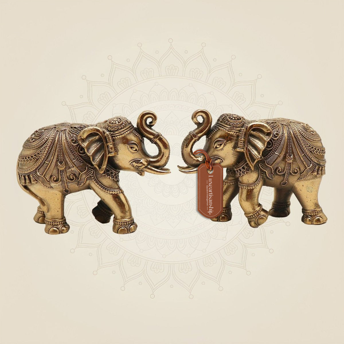 Pair of 4" Brass Elephants – Lucky Trunk-Up Figurines for Home Décor