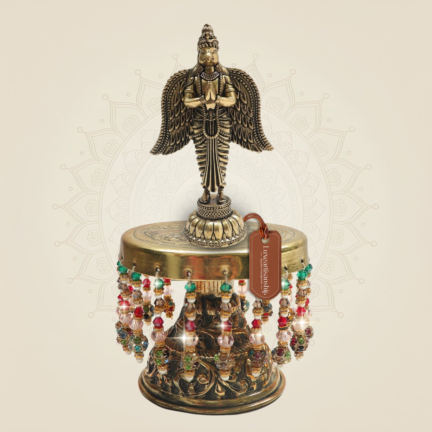 7" Brass Garuda on Chowki Suitable for Home Temple Placement