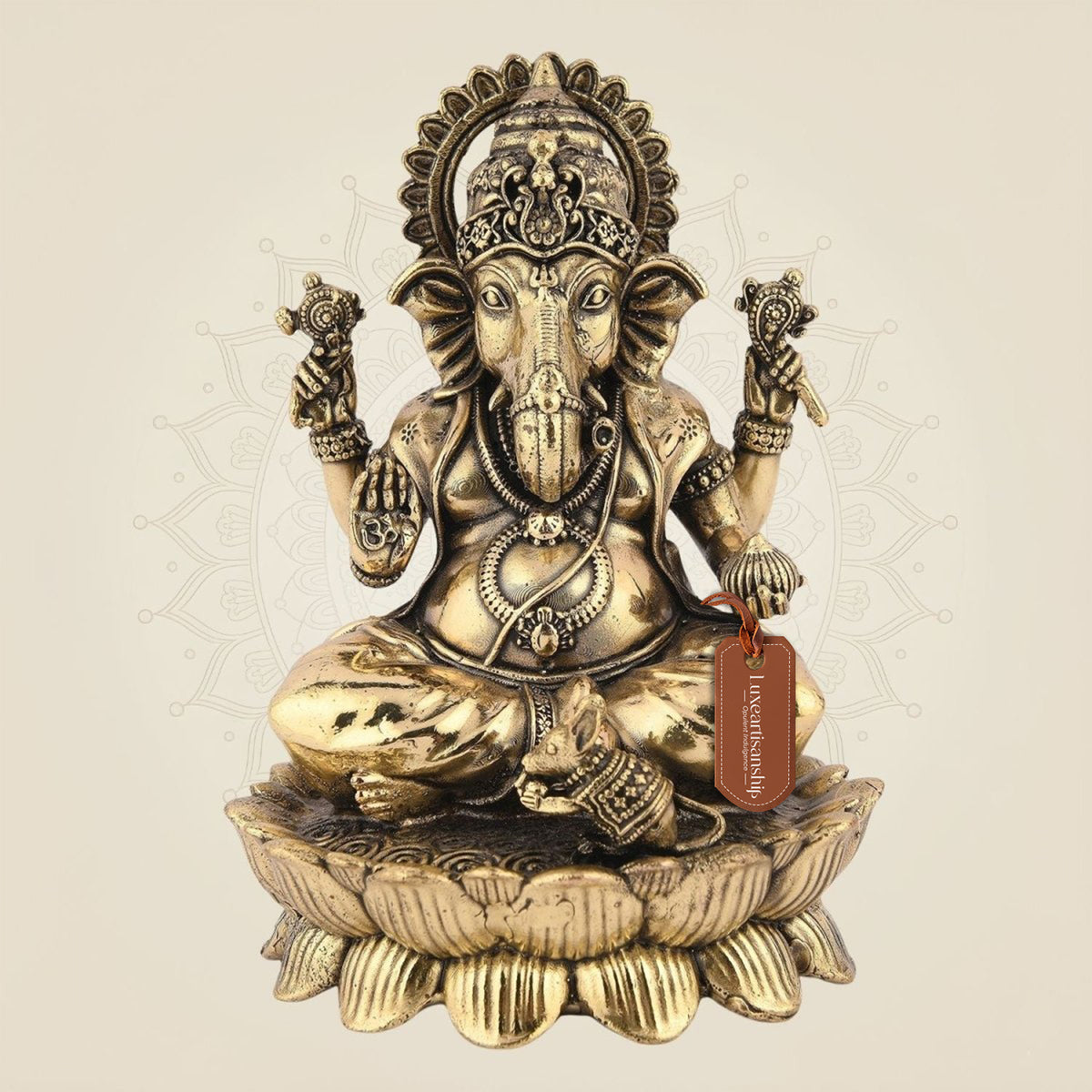 Chaturbhuj Ganesha Brass Idol- 4.25" Handcrafted Murti, Lightweight Pure Brass Statue
