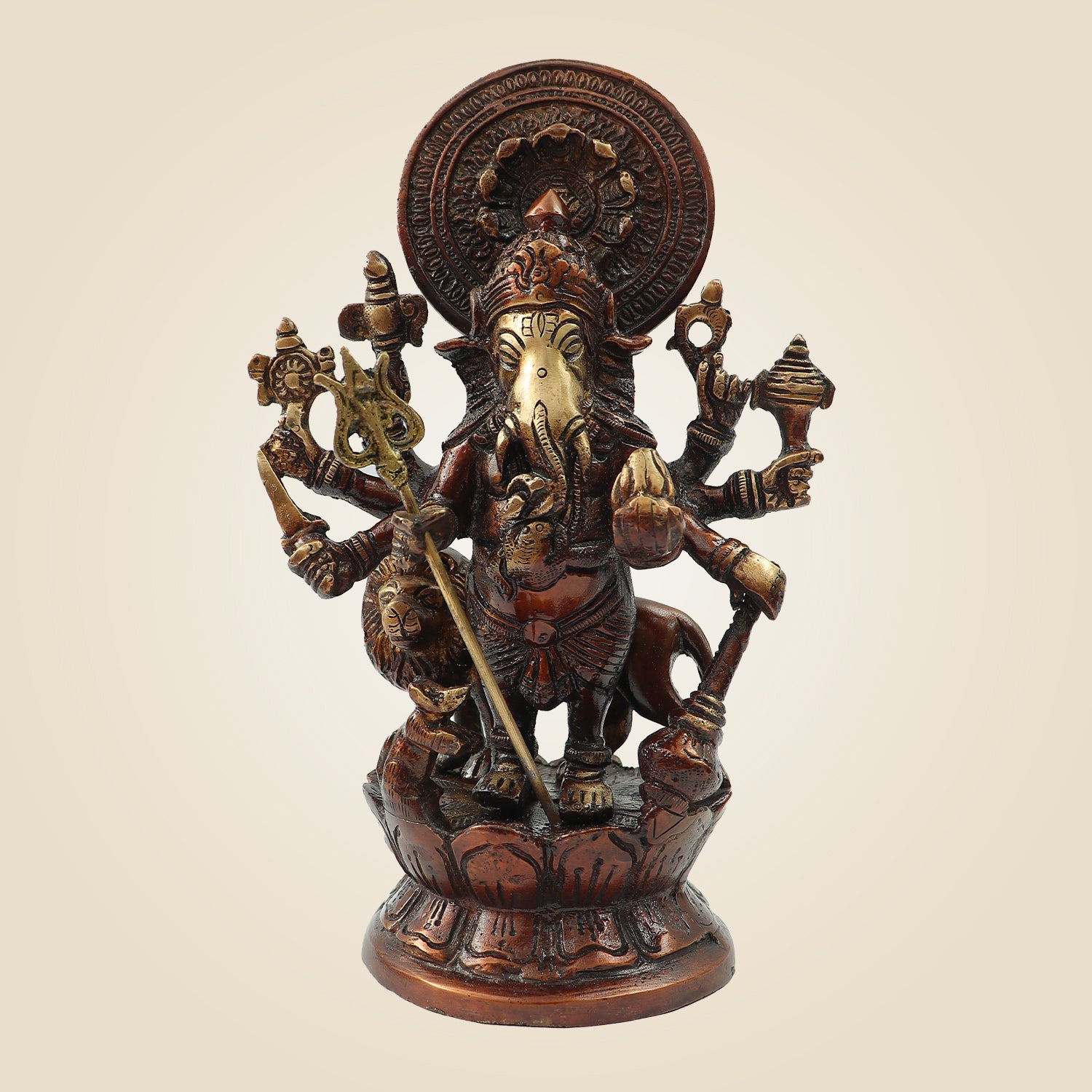 Brass Astha Bhuja Ganesha Idol - 8-Armed Ganesh Statue 9 Inch for Vastu & Home Temple Decor"