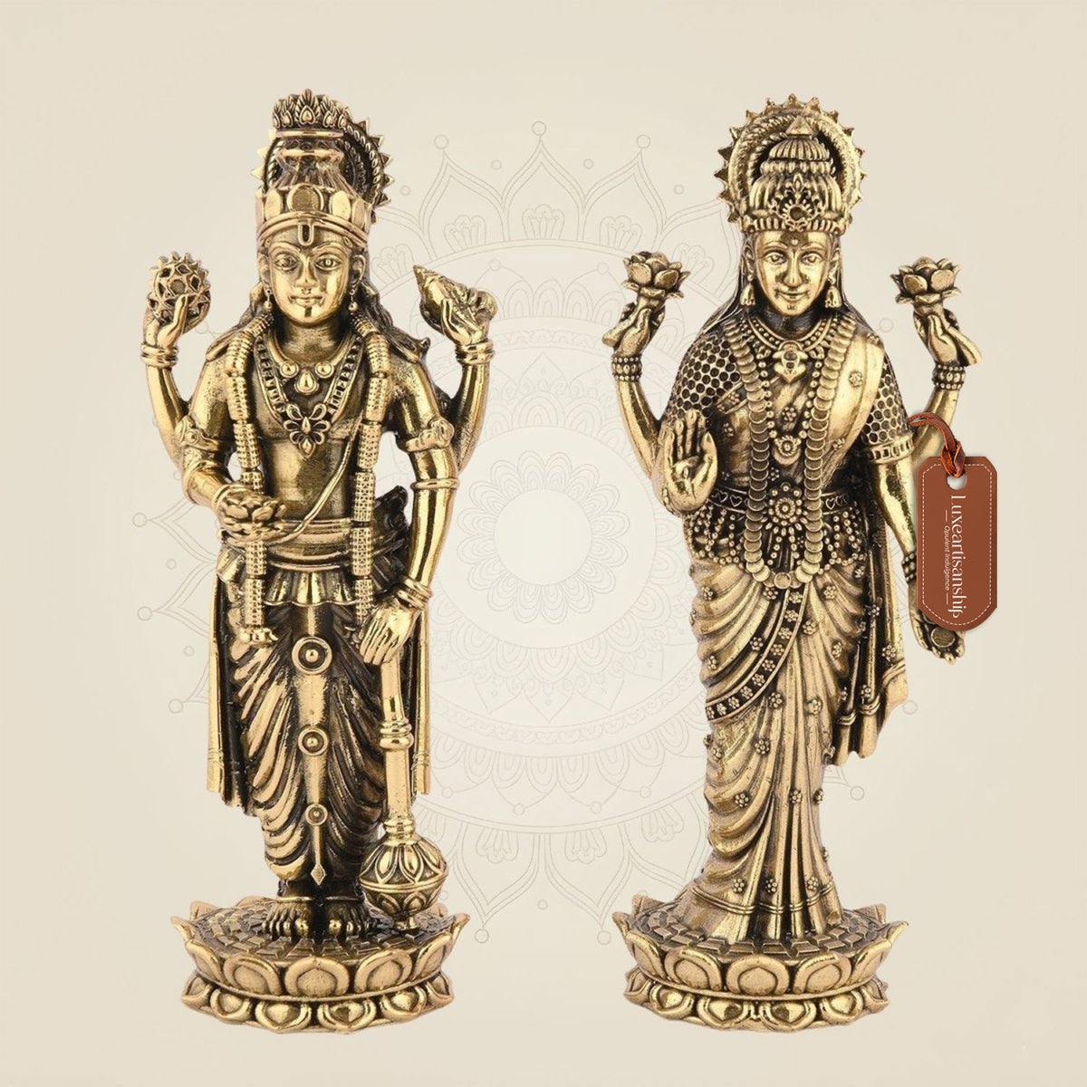 Laxmi Ji & Vishnu Ji Idol in Pure Brass Handcrafted Decor – 6.75" Artisan