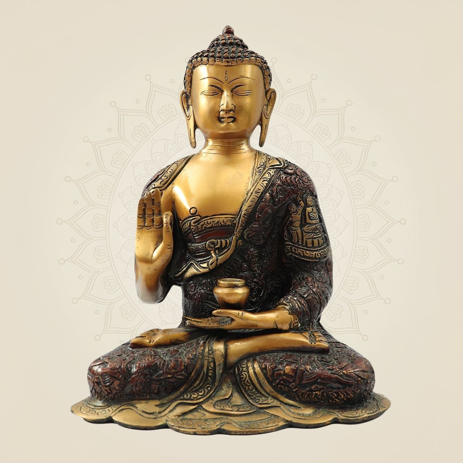 Brass Tibetan Medicine Buddha Idol – Unique Healing Spiritual Statue 11.5"