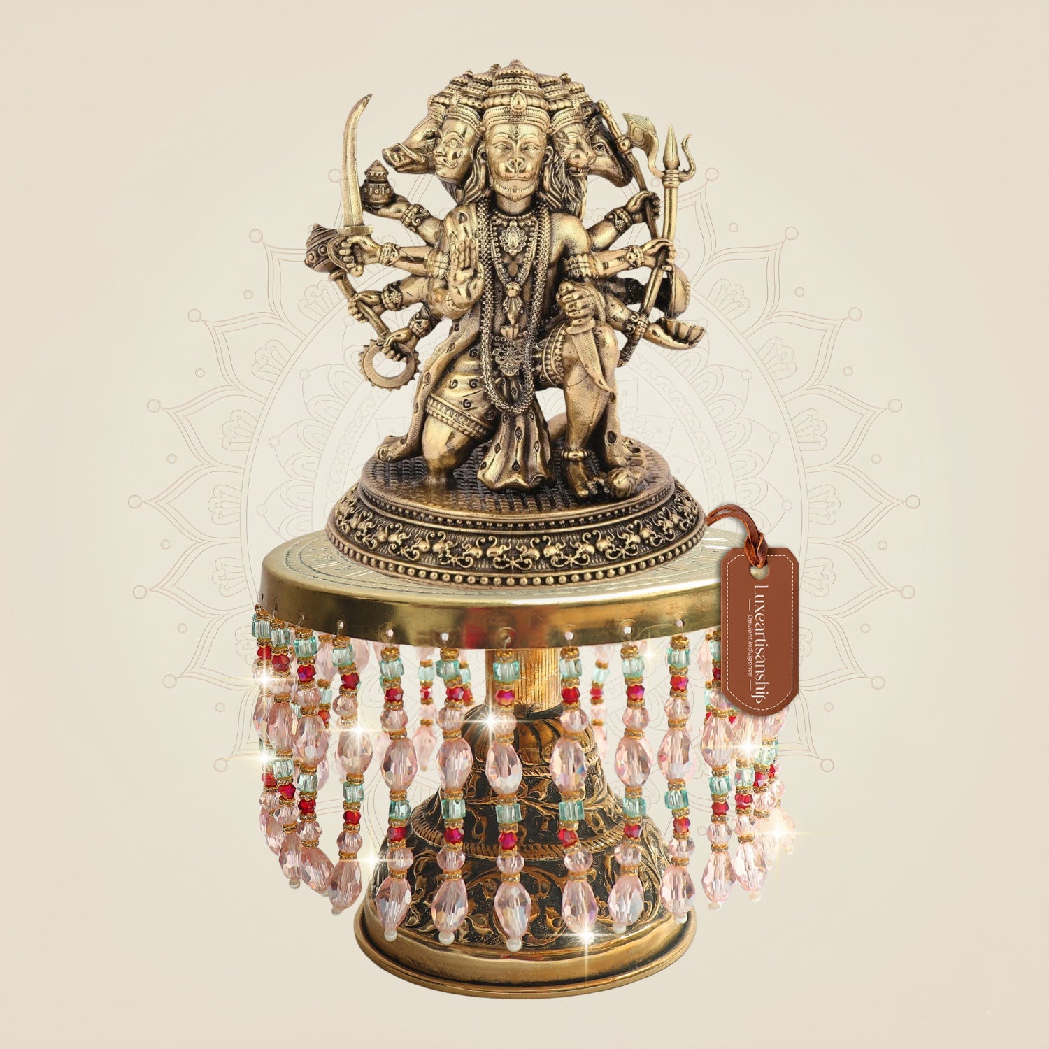 Brass Panchmukhi Hanuman Idol Chowki Compact Size 8.5"