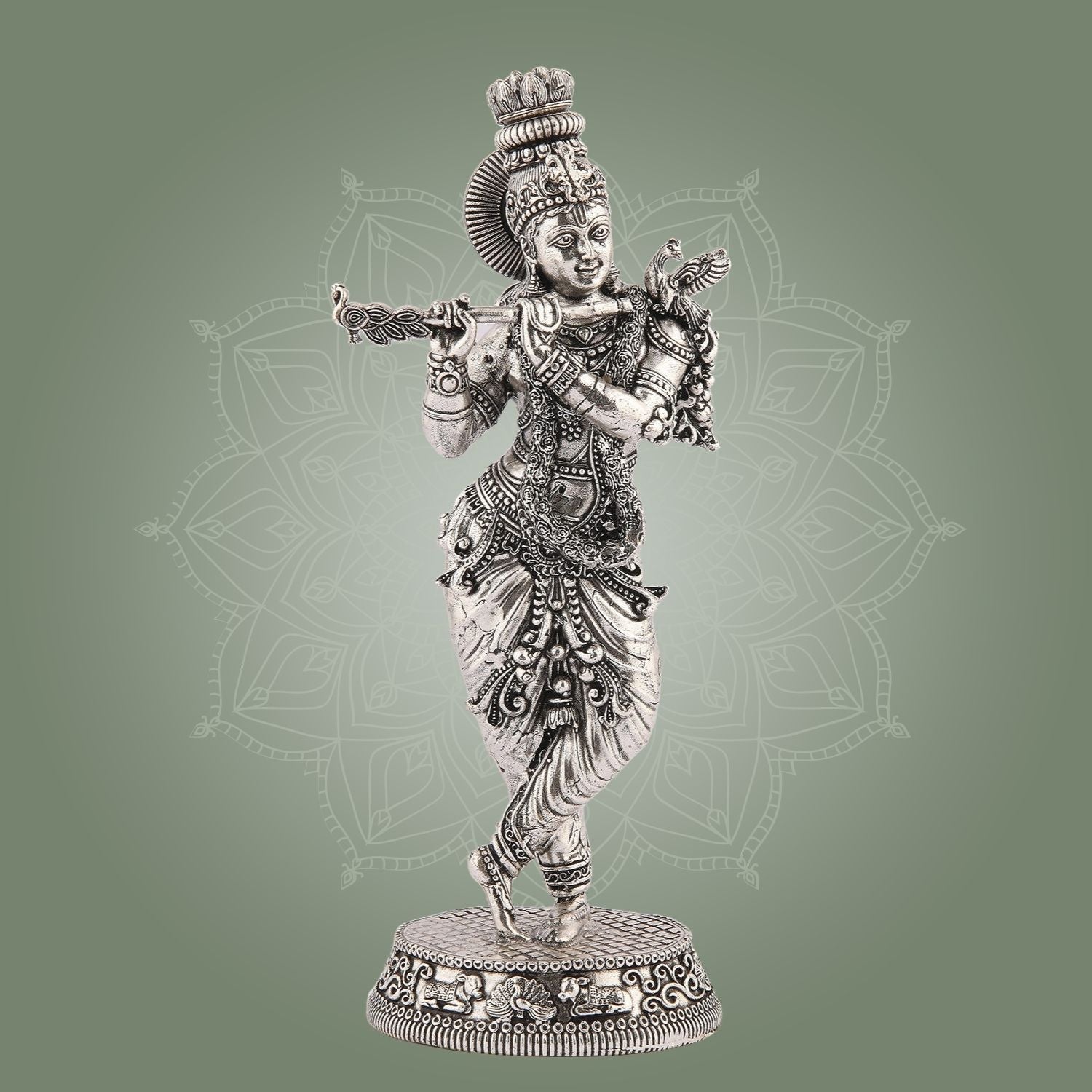 Lord Krishna Idol – 7.5" Silver Finish Handcrafted Pure Brass Statue