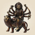 Brass Durga Maa Idol 8 "– Ambe Mata Murti Seated on Lion for Navratri, Puja & Home Temple Décor