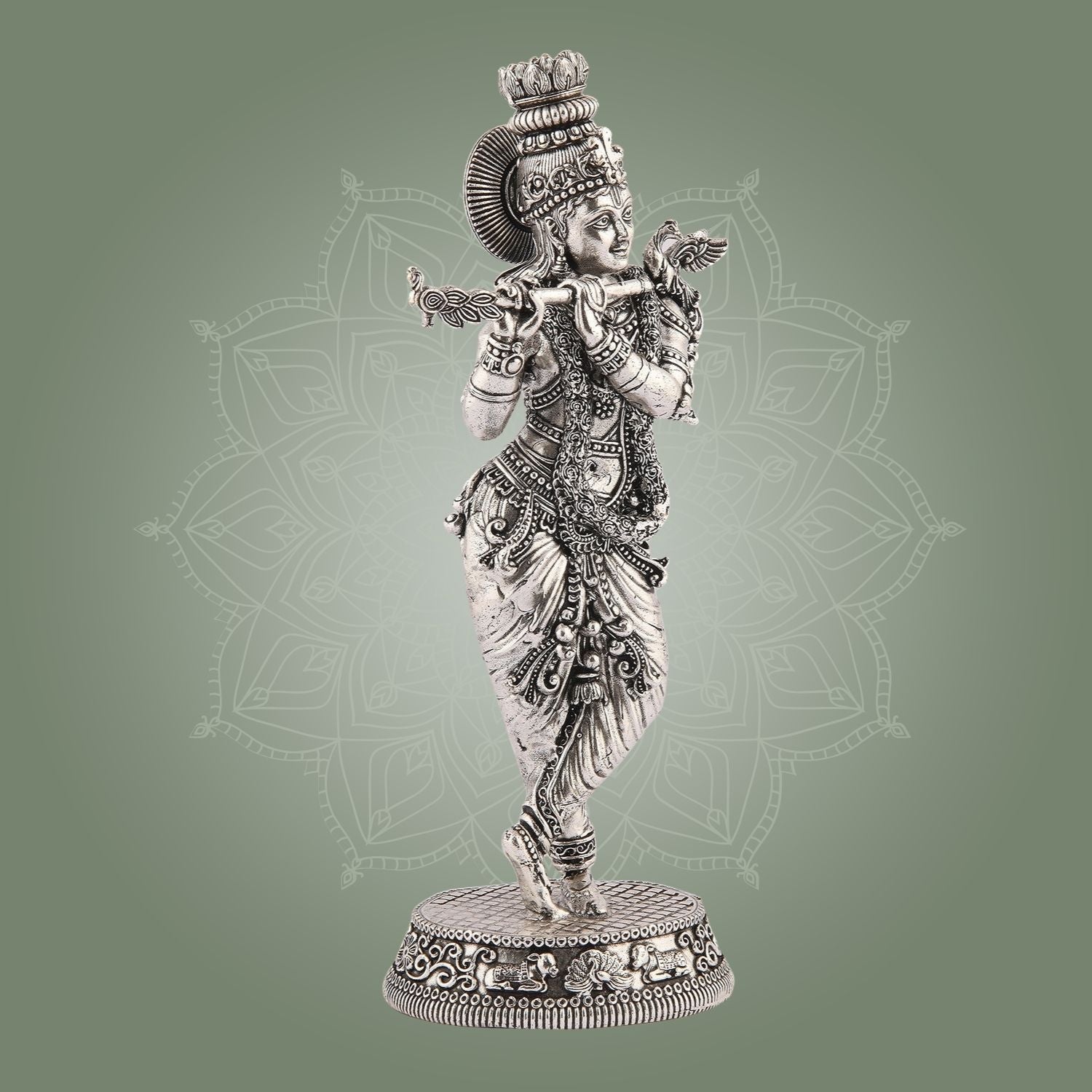 Lord Krishna Idol – 7.5" Silver Finish Handcrafted Pure Brass Statue