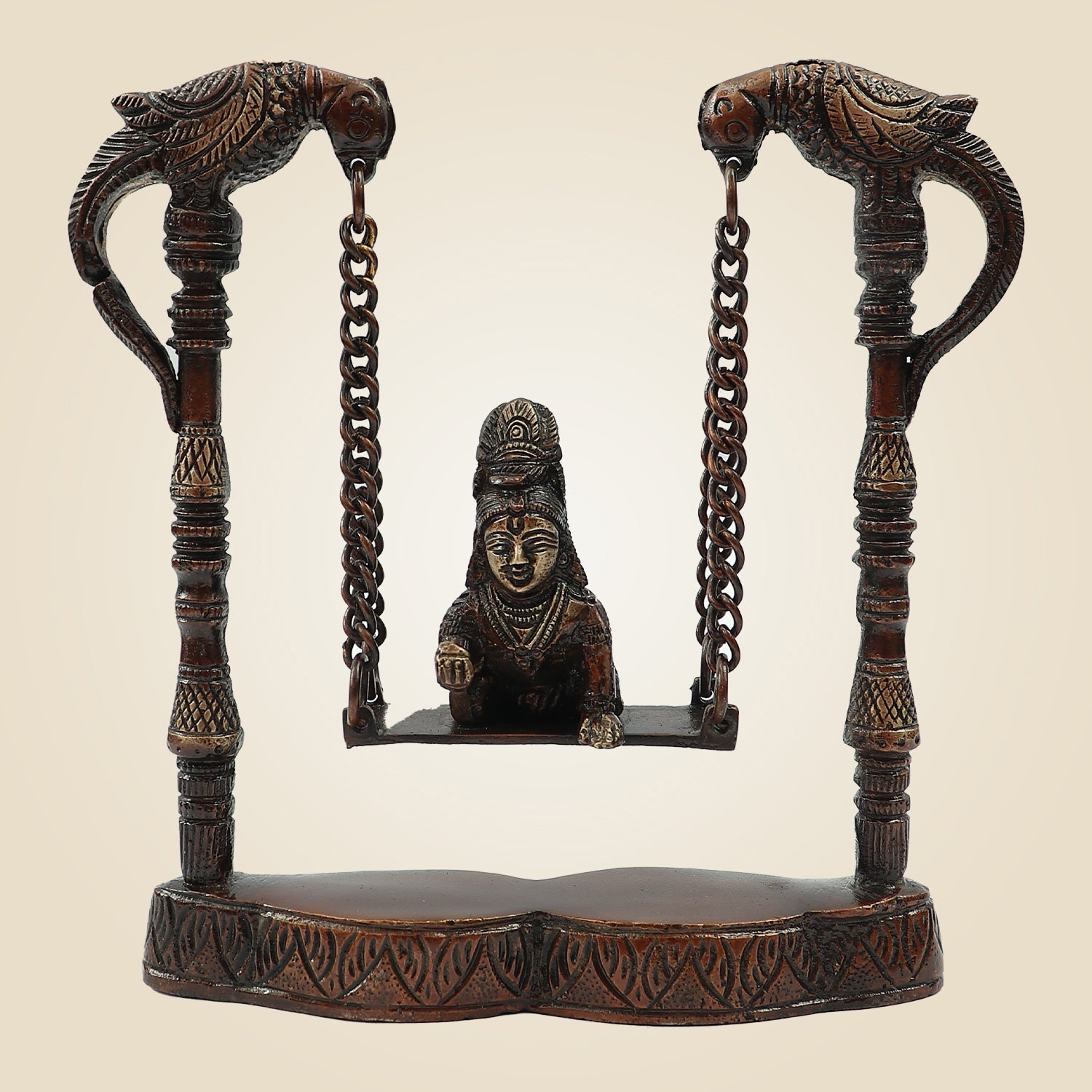 8" Brass Laddu Gopal on Jhula – Charming Bal Hand Painted Krishna Idol for Janmashtami, Puja & Home Décor