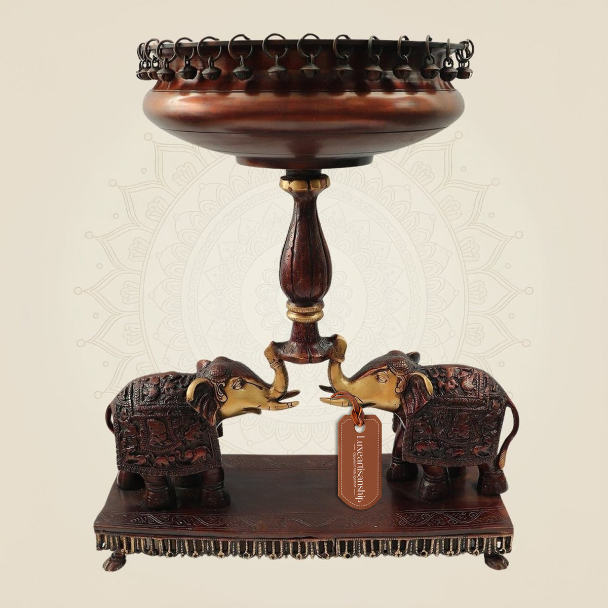 Brass Urli with Elephant Stand – 21" Handcrafted Décor for Festive Spaces