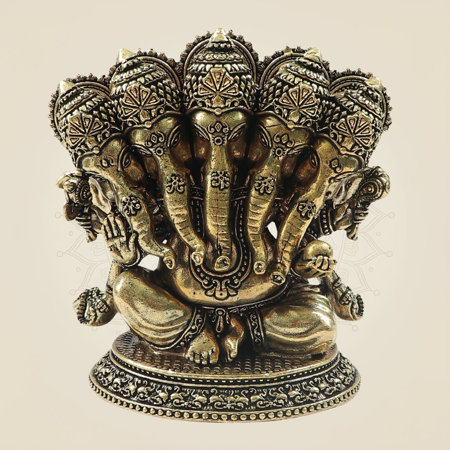 Elegant Panchmukhi Ganesh Brass Statue with Oval Base - 4.25"