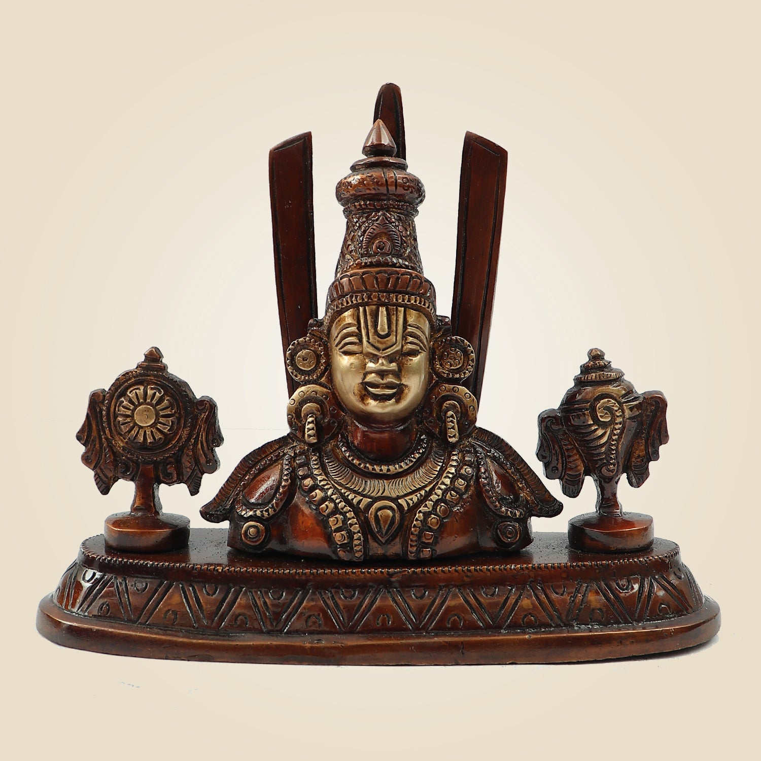 Brass Tirupati Balaji with Trisul – 5.75 Inch Idol in Colored Patina & Butter Finish for Puja & Décor