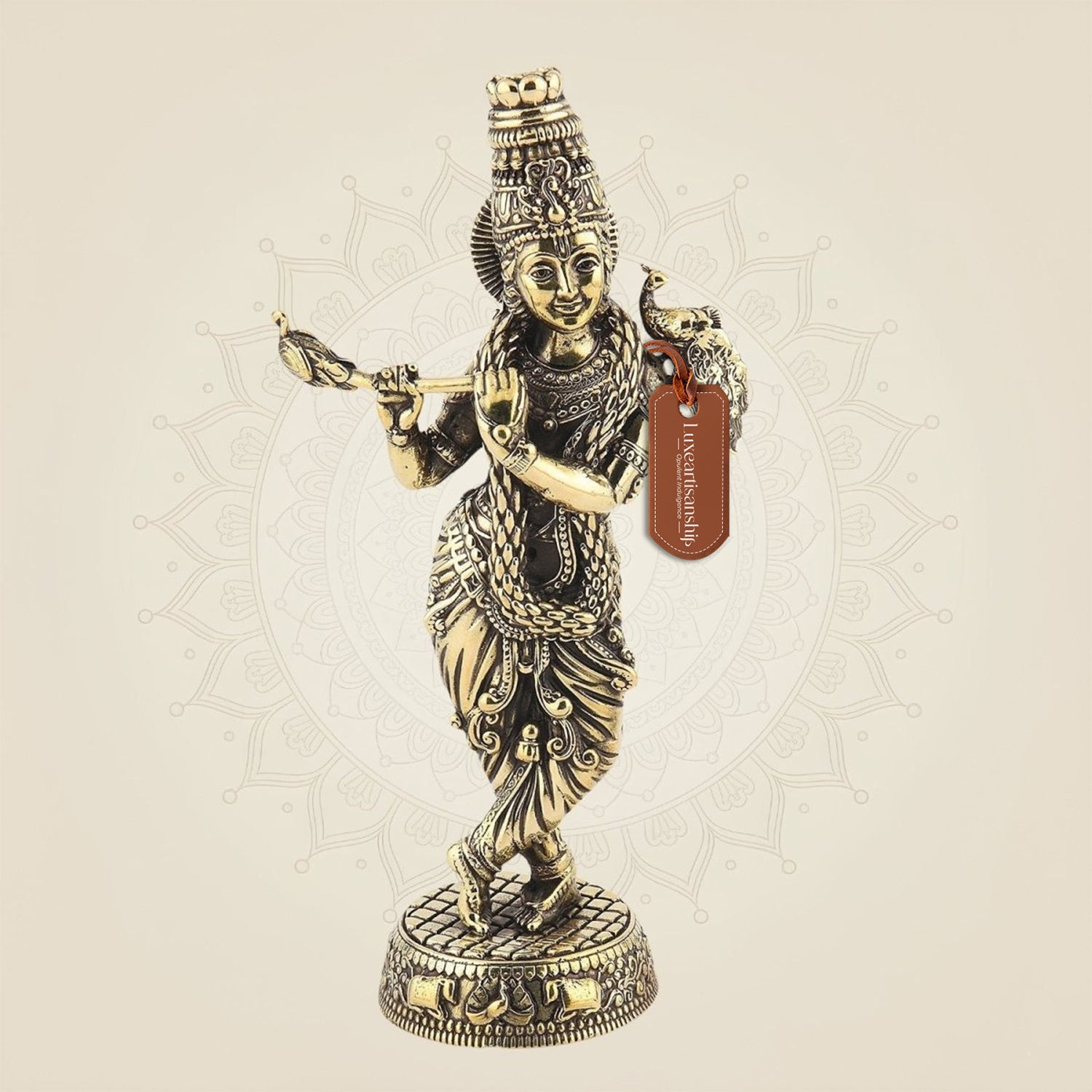 Pure Brass Krishna Playing Flute Idol – Spiritual Decor & Gift Showpiece 6.5