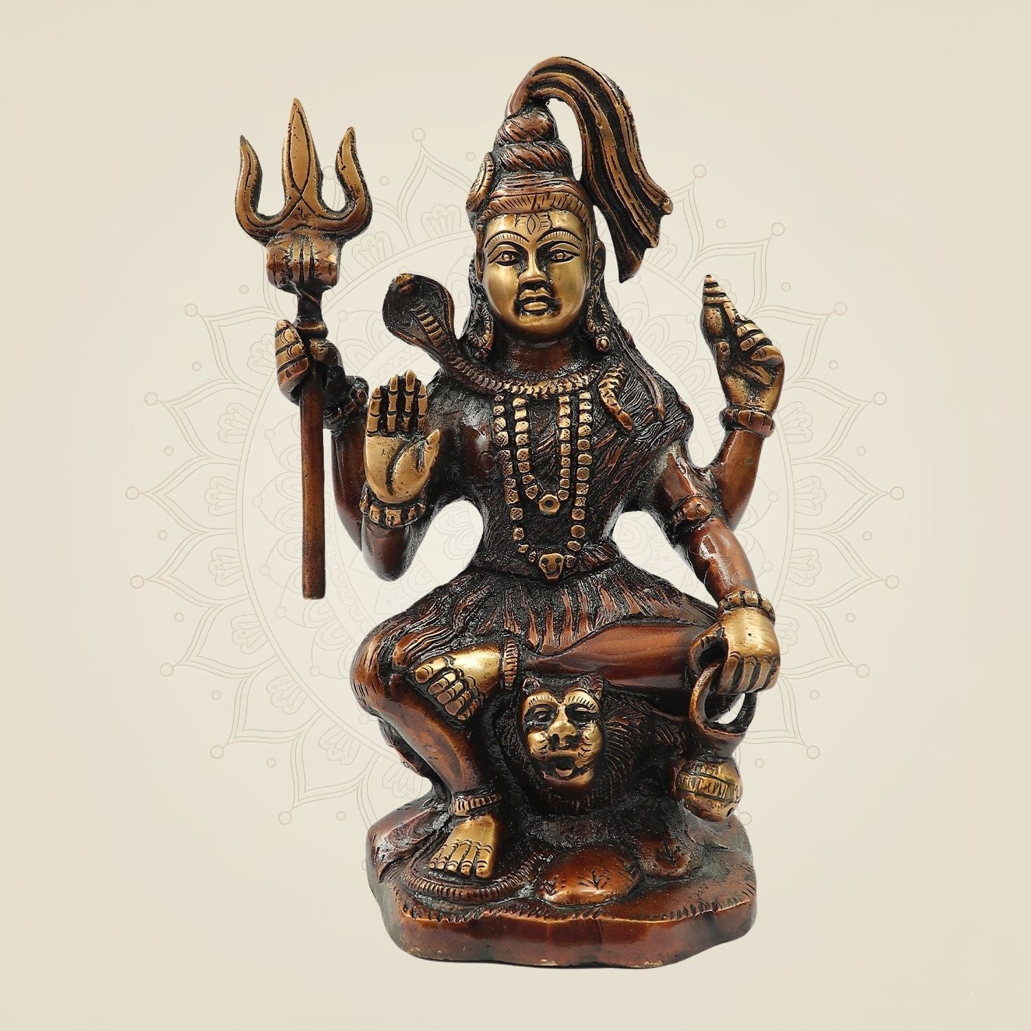 Hand Painted Brass Shiva Idol with Trishul & Damru | Evil Destroyer Murti - 8.75"