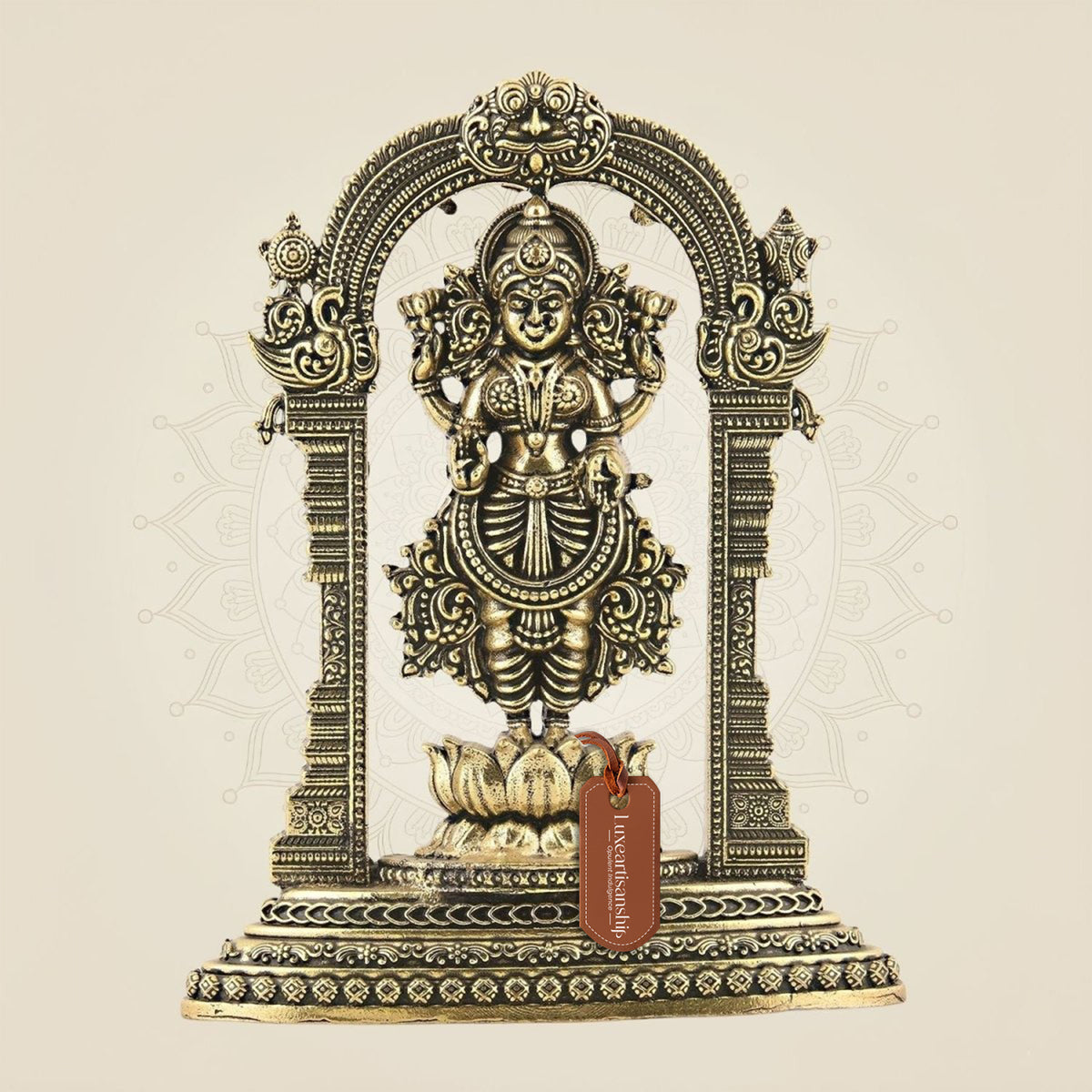 Brass Lakshmi Devi Idol on Lotus – Traditional Arch Design 4.5"