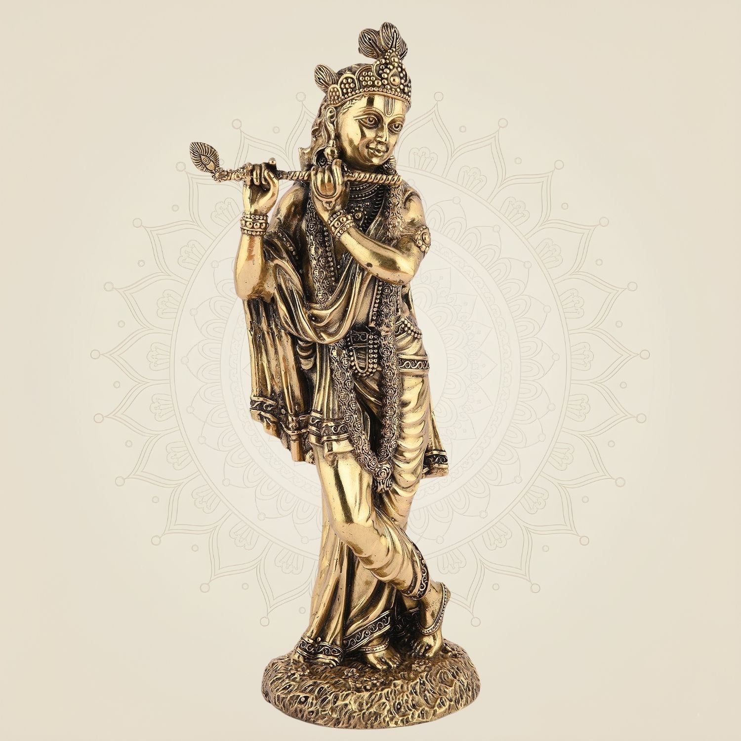 Standing Krishna with Flute Idol 10" Superfine Handcrafted Art Pure Brass Murti
