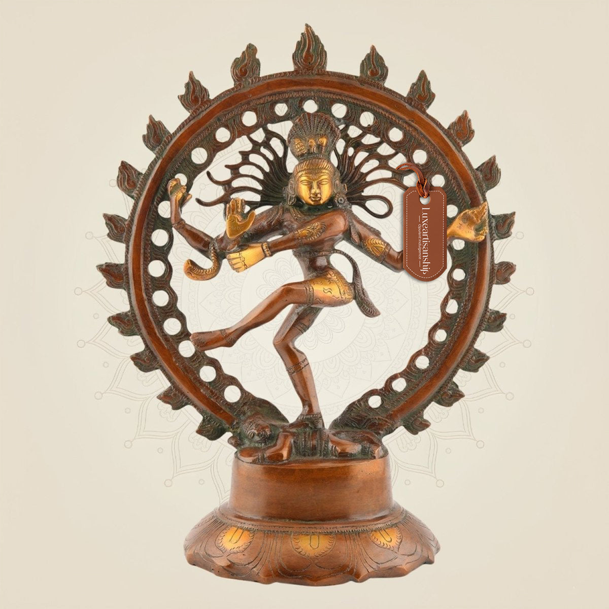 14″ Pure Brass Nataraja Idol – Dancing Shiva Statue with Butter Polish Finish