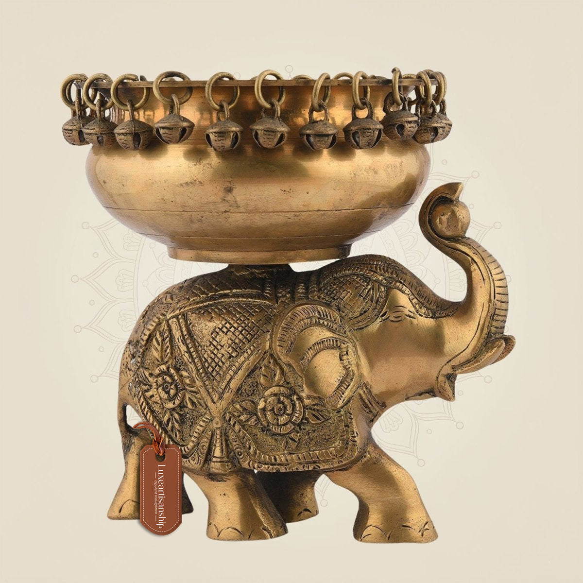 Pure Brass Elephant Urli Bowl with Ghungroo 8" – Traditional Decor for Mandir & Festivals