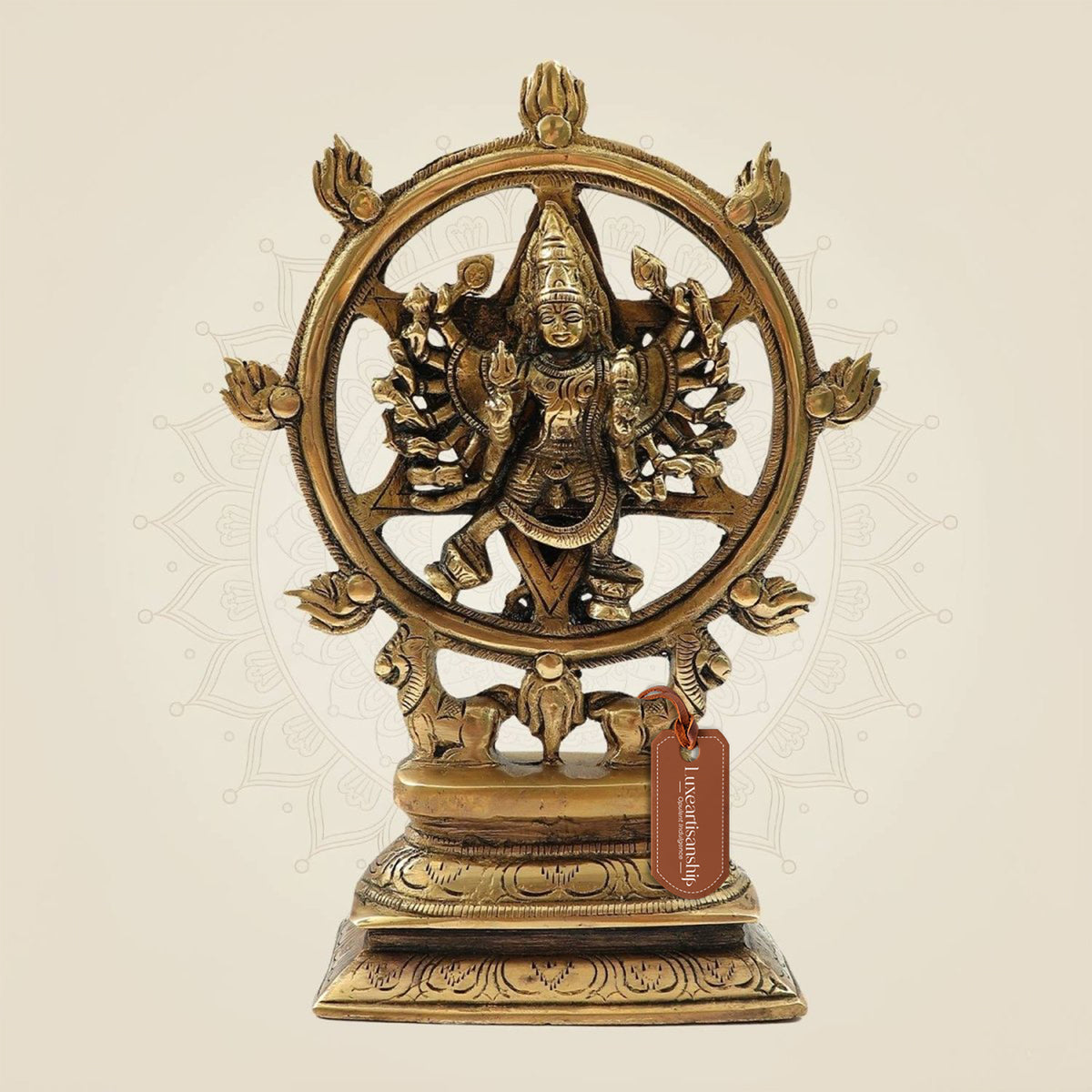 Divine Brass Panchaloha Chakrathalwar Sudarshanar Idol – Vishnu’s Protector Form - 9.5"