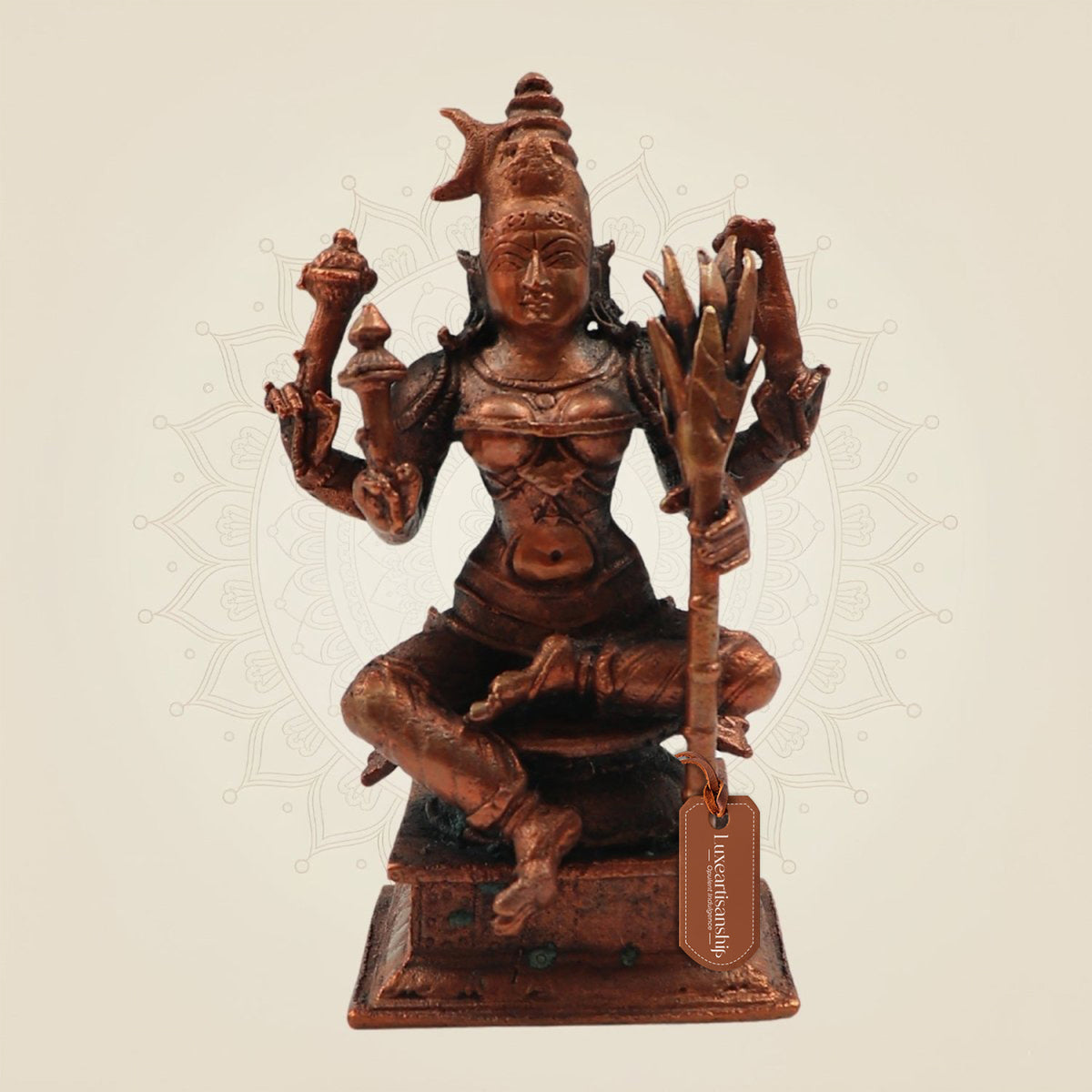4" Goddess Lalita Devi Rajarajeshwari Idol – Handcrafted Copper Statue of Divine Grace