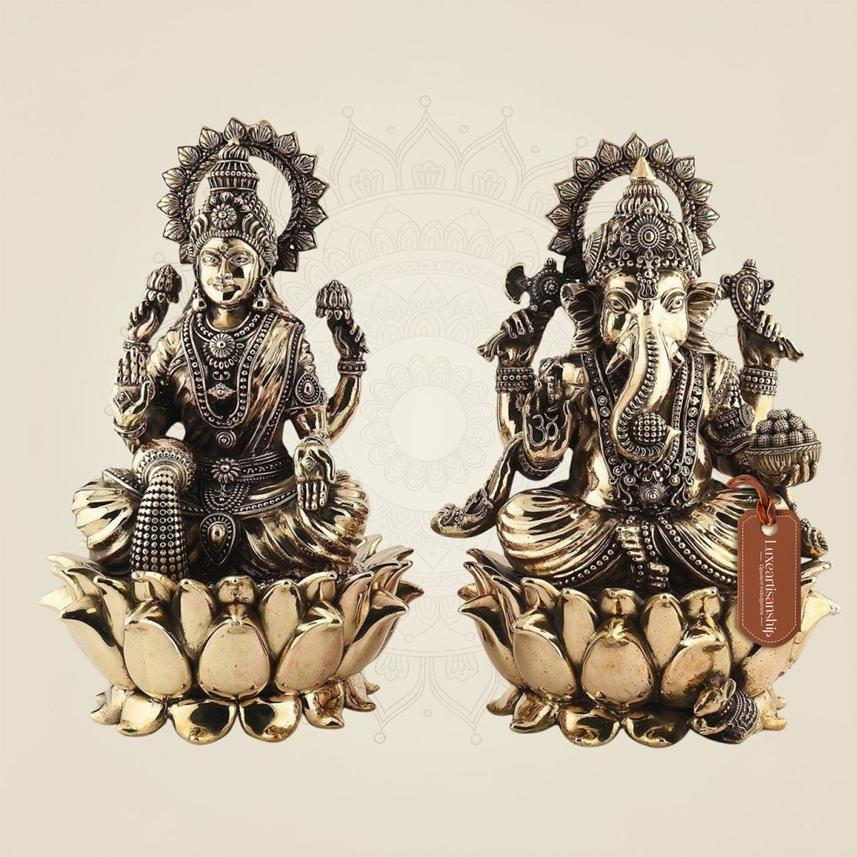 Ganesh Lakshmi Brass Idol 12" – Handcrafted Superfine Decor Statue