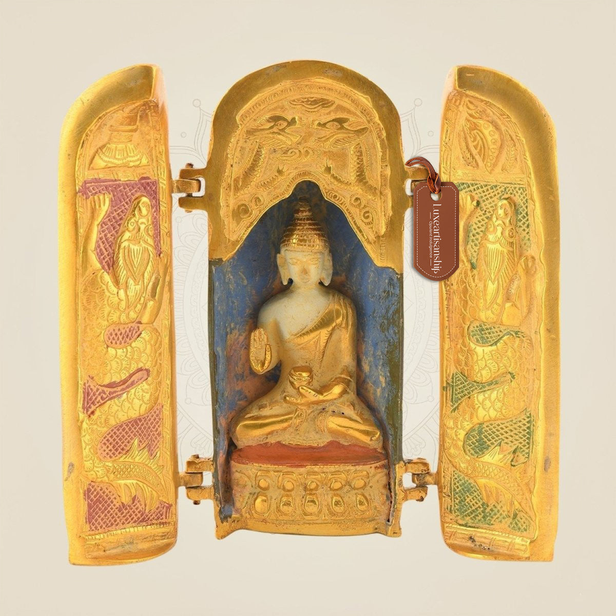 Folding Buddha Temple – 7.5" Brass Statue | Compact Spiritual Decor