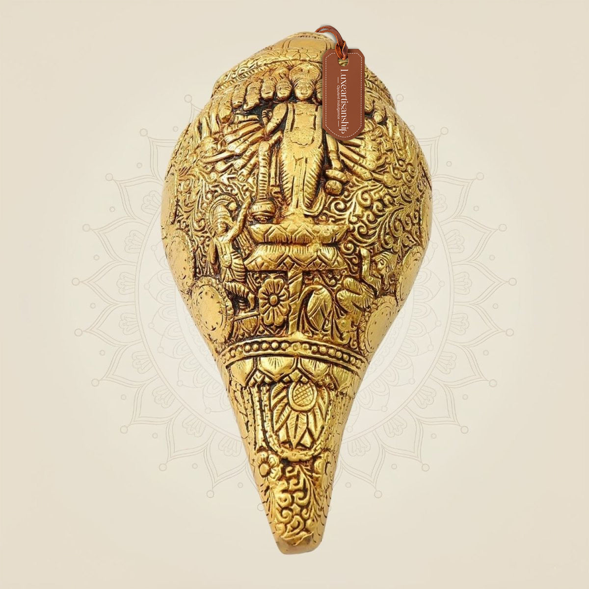 Brass Vishvarupa Vishnu Blowing Shankh 3.5" – Spiritual Décor for Positive Energy