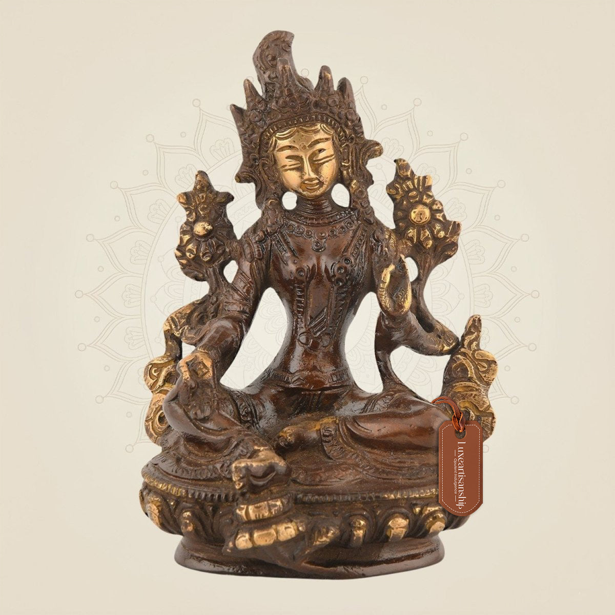 Tara Maa Pure Brass Statue 5.5" - Tibetan Buddhist Goddess Handcrafted Statue for Peace