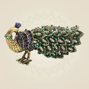 2" Brass Peacock Showpiece Featuring Multicolour Rich Stone Detailing - Luxeartisanship