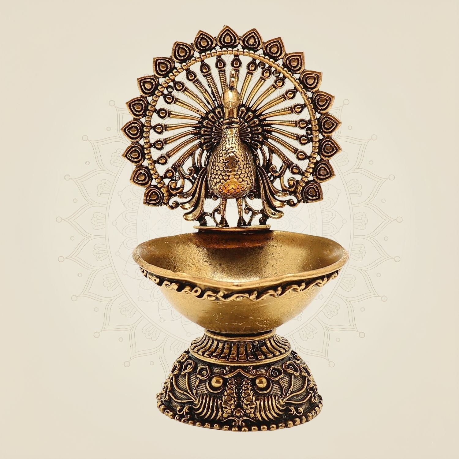 Brass Peacock Diya 4"– Handcrafted Oil Lamp for Hindu Rituals and Festive Décor