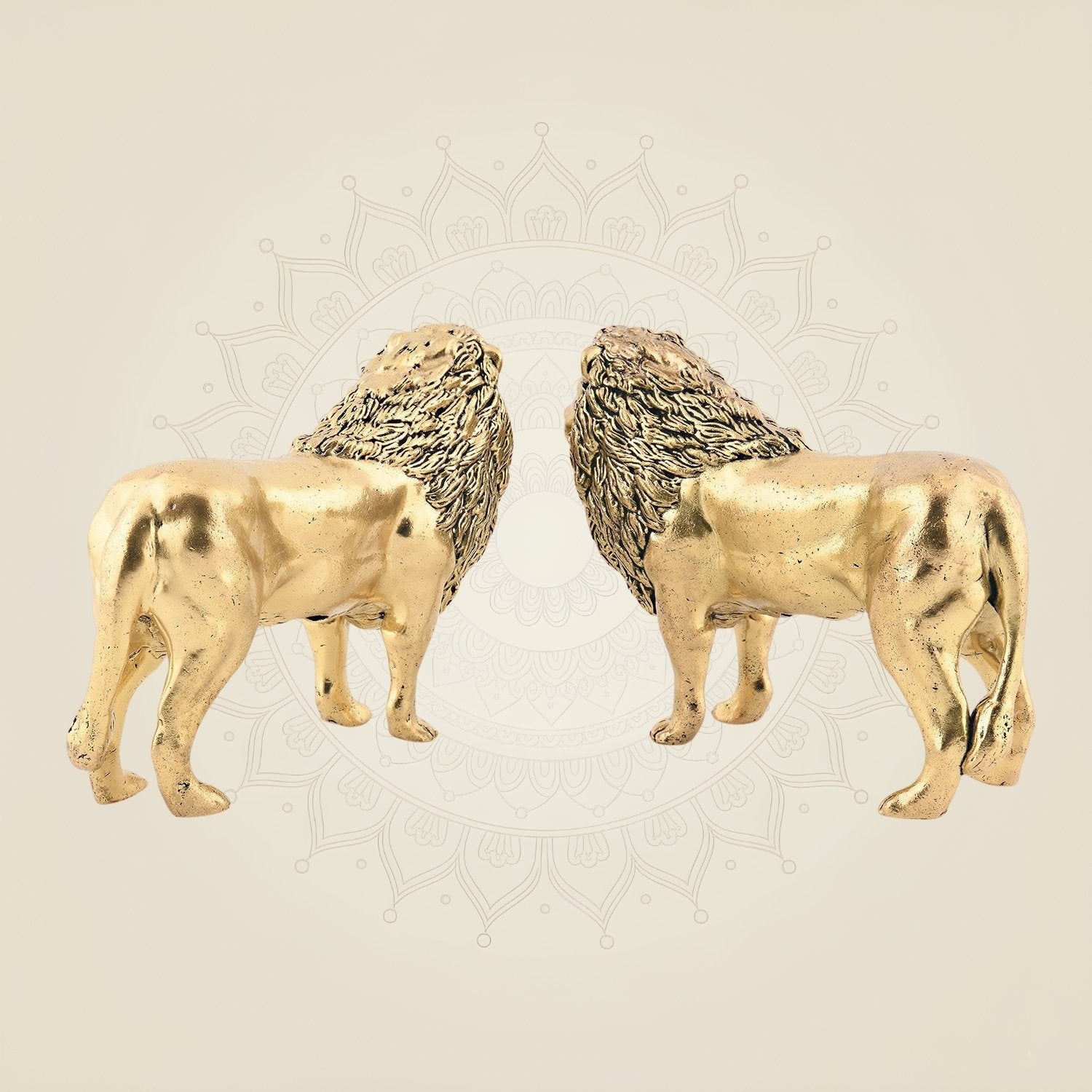 Regal Lion Pair Brass Figurine – 3.75" Handcrafted Idol Vastu Décor for Home, Office & Gifting