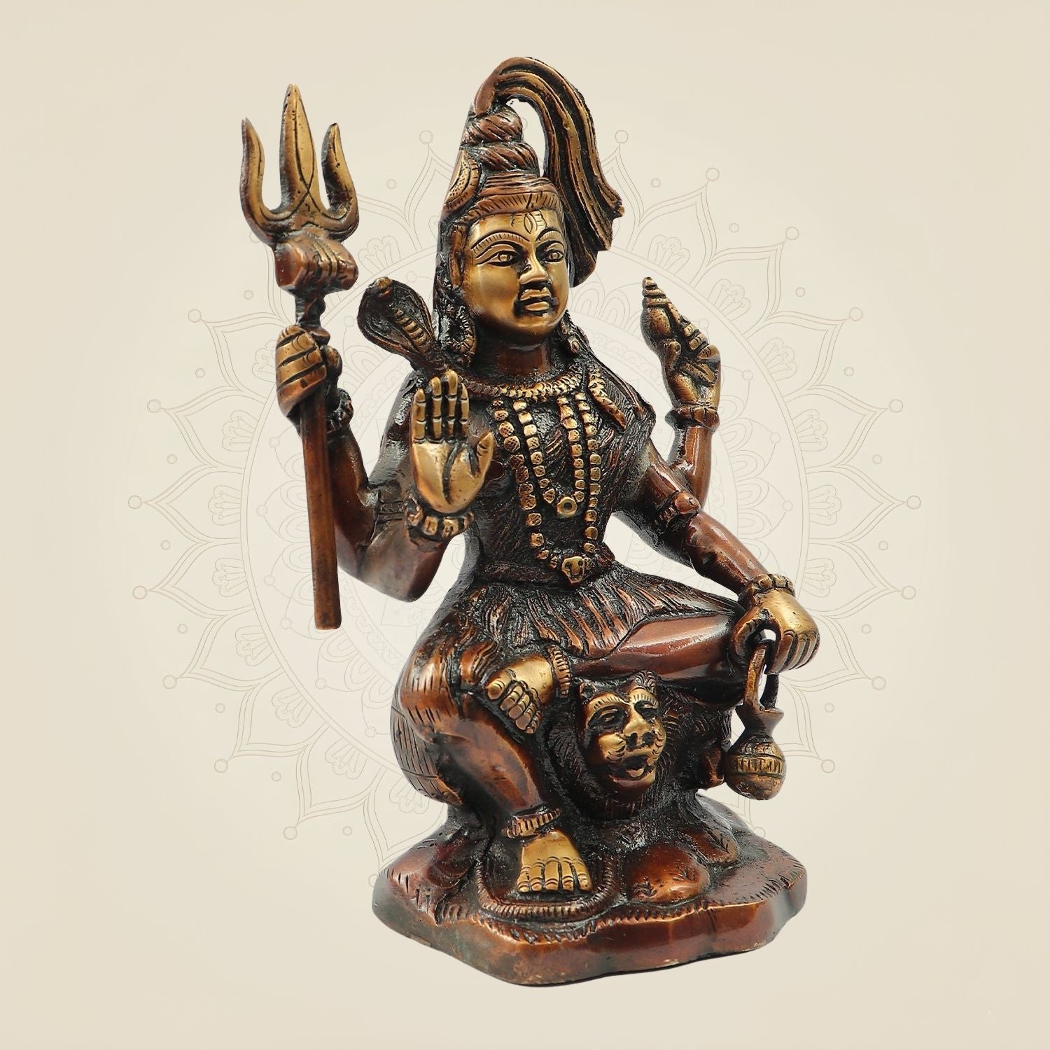 Hand Painted Brass Shiva Idol with Trishul & Damru | Evil Destroyer Murti - 8.75"
