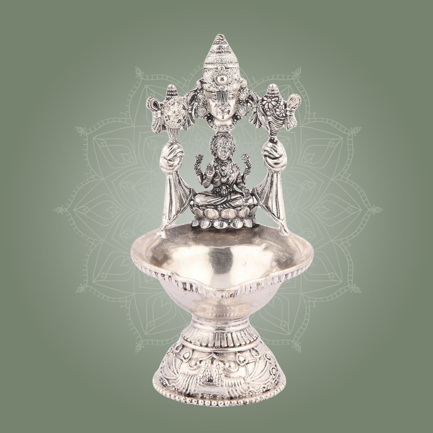 Laxmi Balaji Diya 5.5" – Handcrafted Silver Finish Brass Lamp for Pooja Decor