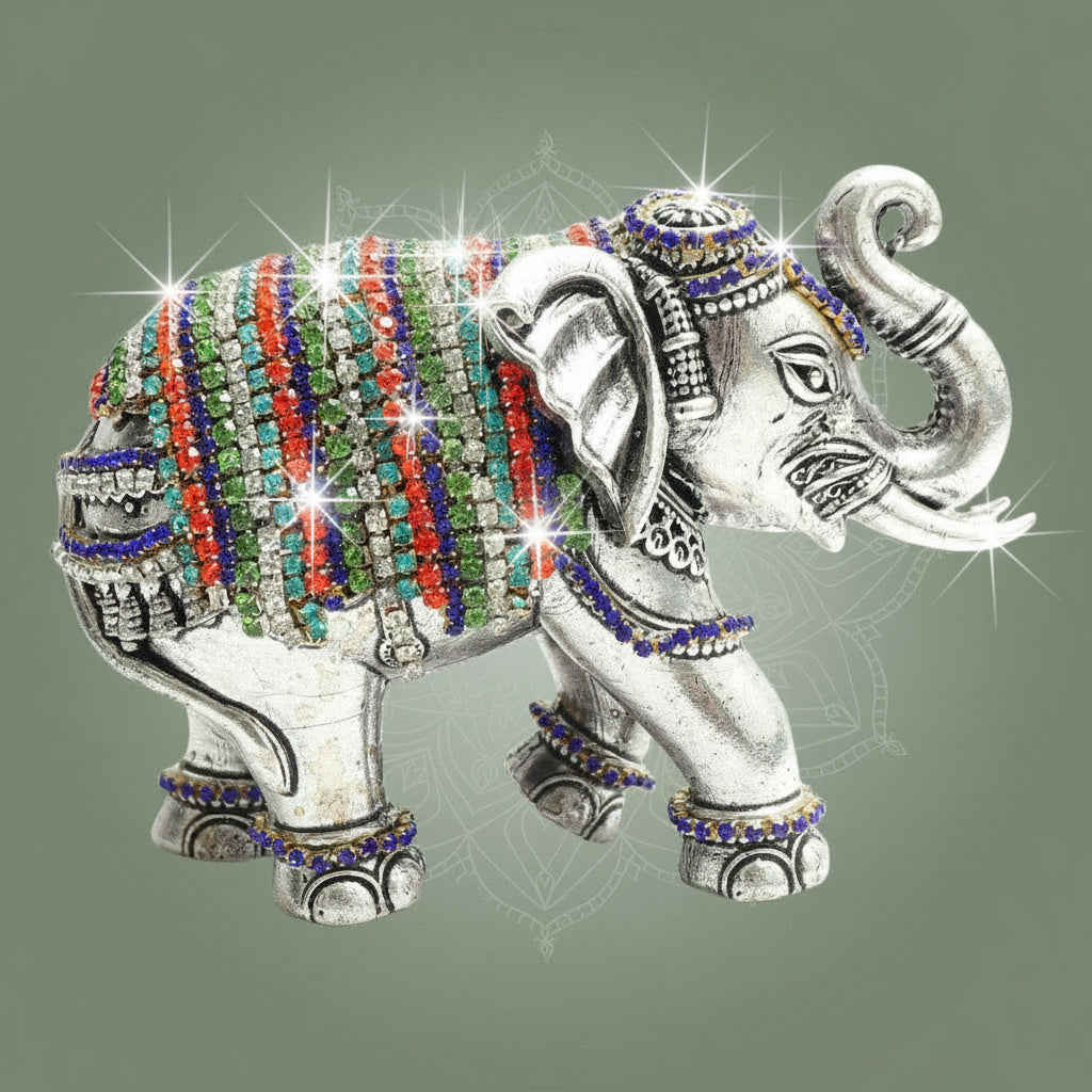 3.5" Silver Plated Brass Elephant with Fine Jewellery Stone Detailing