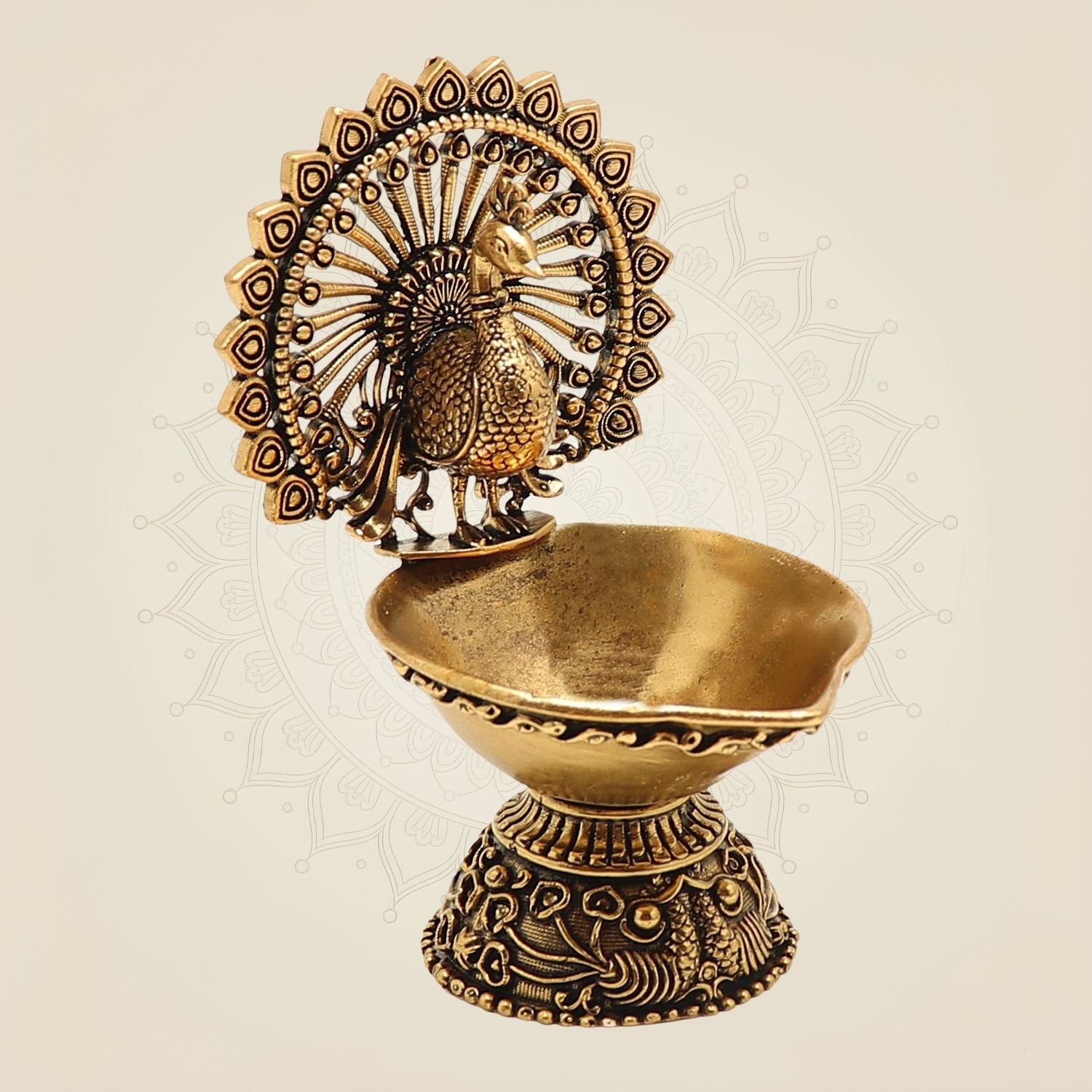 Brass Peacock Diya 4"– Handcrafted Oil Lamp for Hindu Rituals and Festive Décor