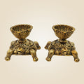 Pair of Brass Turtle Diyas 2.5" | Traditional Tortoise Oil Lamps for Temple & Home