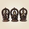 Traditional Brass Lakshmi Ganesh Saraswati Idol Set 9.5" | Decorative Hindu God Statue Trio for Home & Pooja
