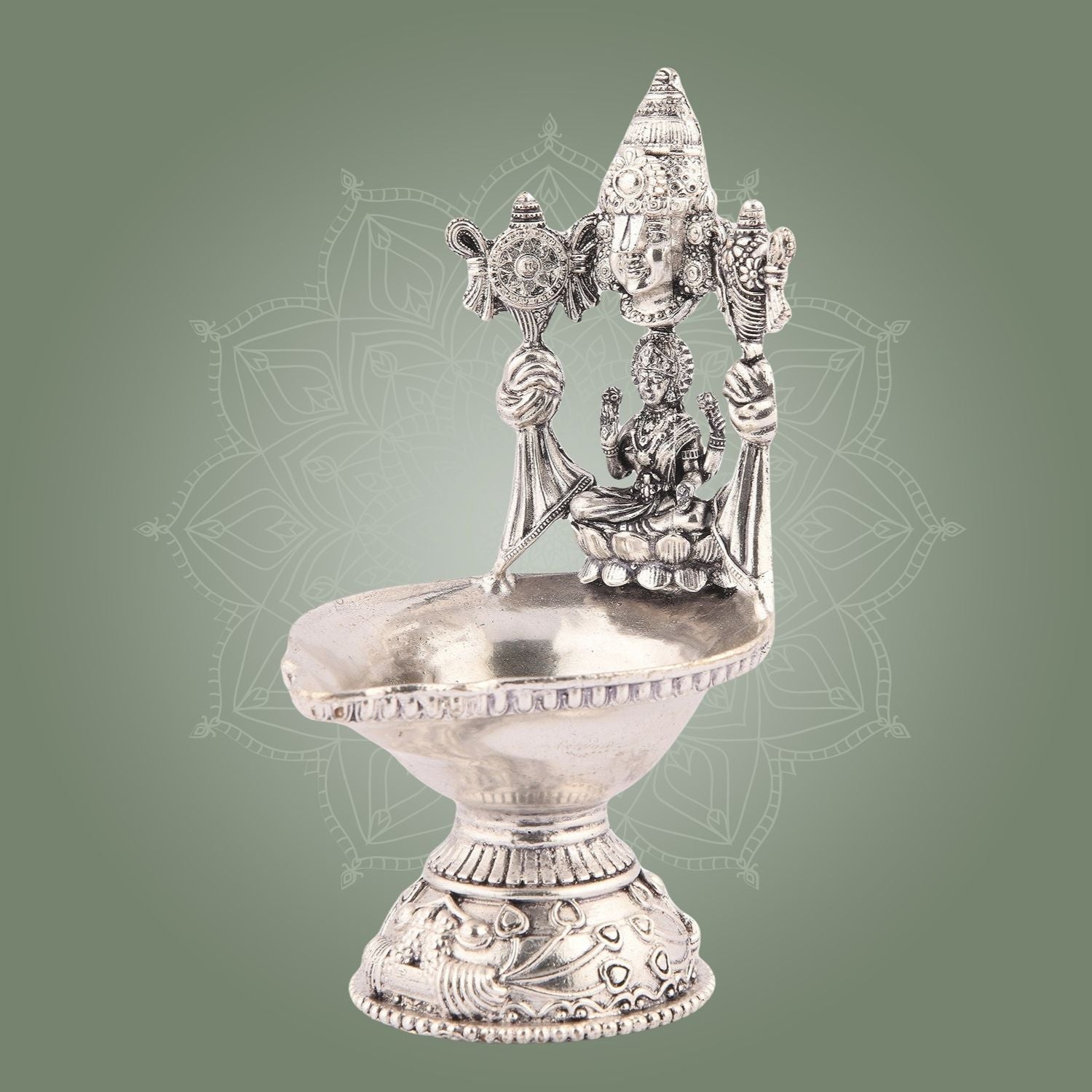Laxmi Balaji Diya 5.5" – Handcrafted Silver Finish Brass Lamp for Pooja Decor