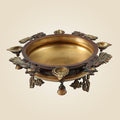 Pure Hand Painted Brass Urli with Peacock Motifs & Hanging Bells 6" | Traditional Decor