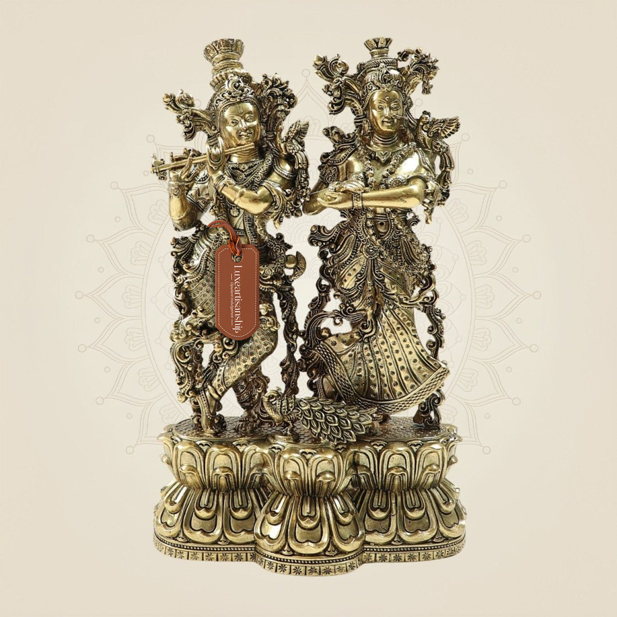 10" Brass Radha Krishna Duo Statue – Intricate Flute & Grace Pose Idol