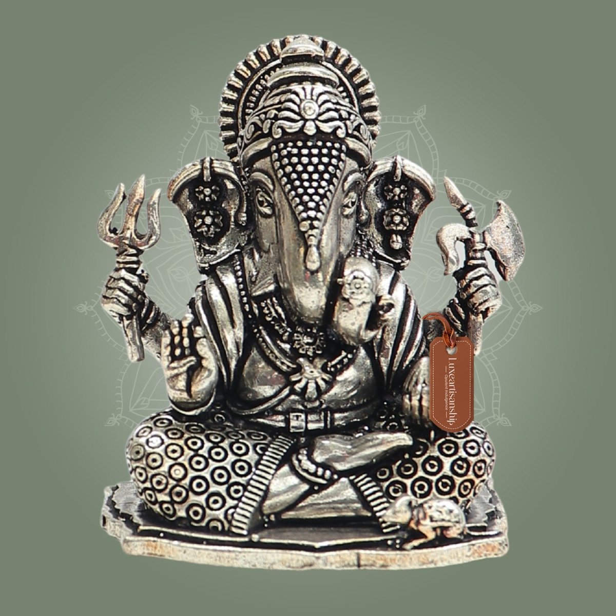 2.5" Dagdu Seth Ganesha Silver Plated Brass Idol for Puja & Gifting